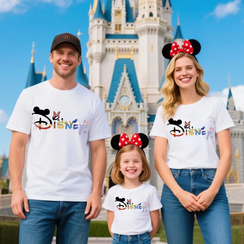 

Disney Family Matching Cotton Tees, Colorful Logo, Comfy Breathable, Great for Disneyland & Daily Wear, Outfits for Mom Dad Kids