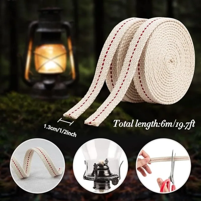 

-Lantern Wicks 3 Rolls 1/2 Inch Flat Cotton Wicks with Genuine Red Stitch Replacement Oil Lamp Wick for Paraffin Oil Lanterns