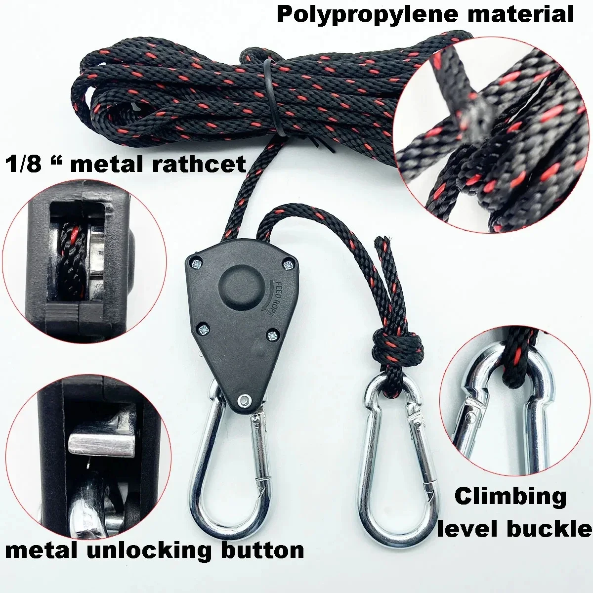 6Pcs Camping Tent Tie Down Rope Tightener Fastening Wind Rope Buckle Pulley Ratchet Hangers Awning Rope Hook