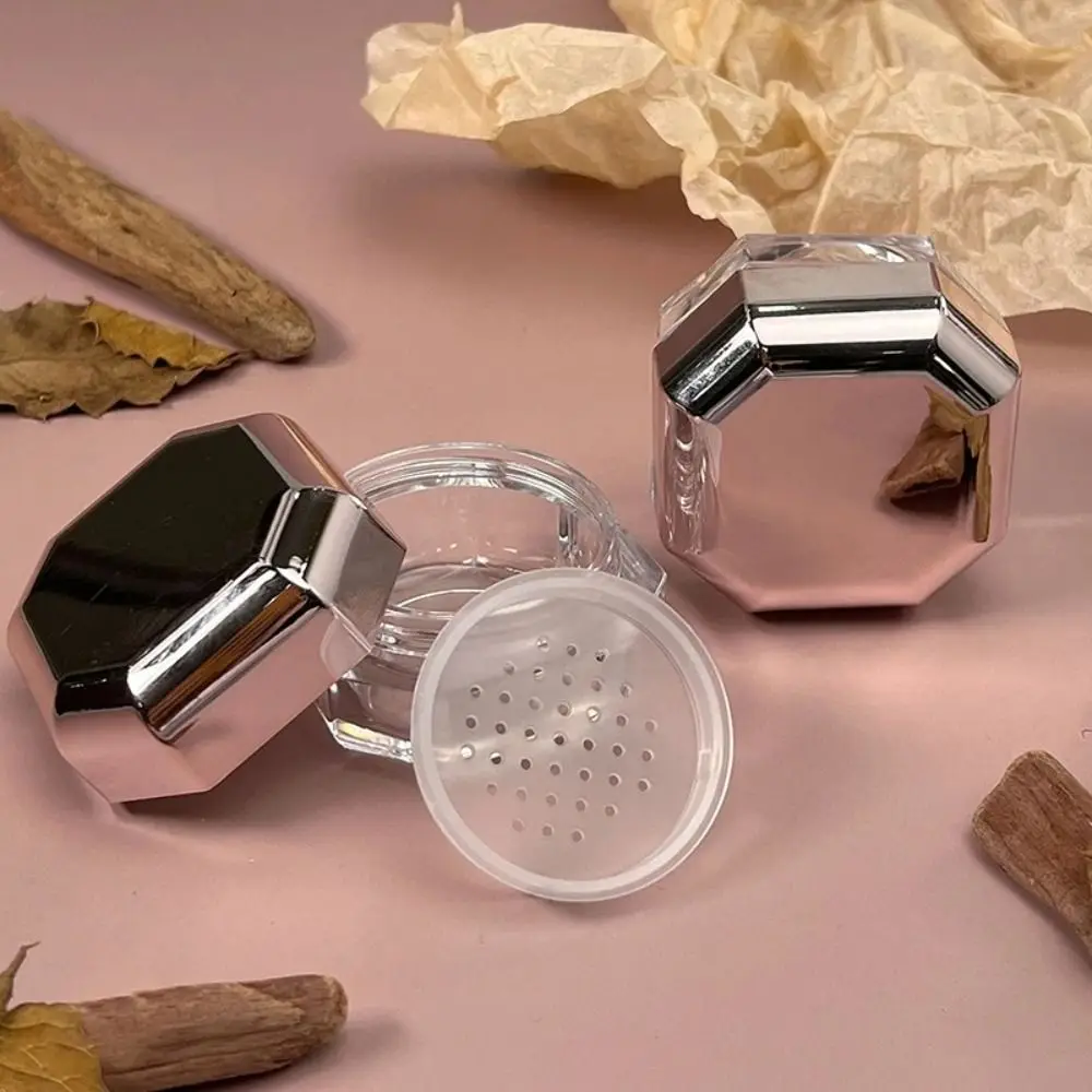 Picture 3: Plastic Loose Powder Case 8g Capacity Rose Gold Rim Cosmetic Sub Box Transparent Octagon Shape Setting Powder Jar