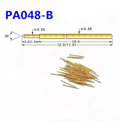 100PCS Gold-plated Spring Test Probe PA048-B Pointed Outer Diameter 0.48mm Total Length 12mm PCB Pogo Pin