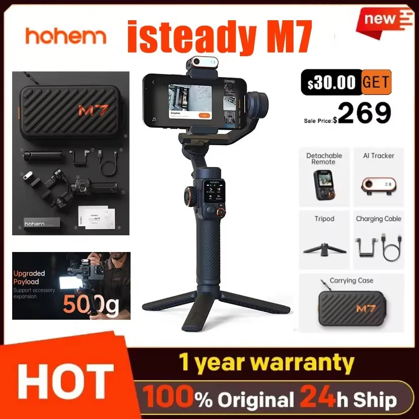 Hohem M7 iSteady M7 pro Cell phone gimbal Stabilizer 3-axis Anti-Shake Stands Extendable Selfie Stick For Live Vlog