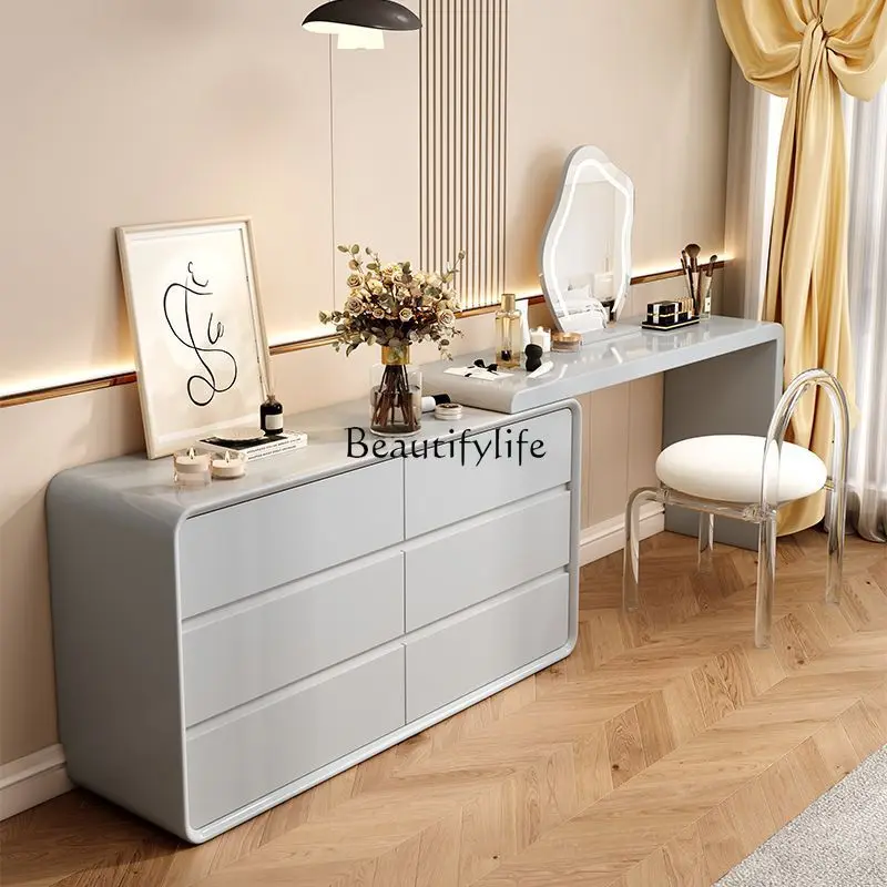 Solid wood cream wind dresser bedroom modern simple dressing table retractable storage cabinet integrated