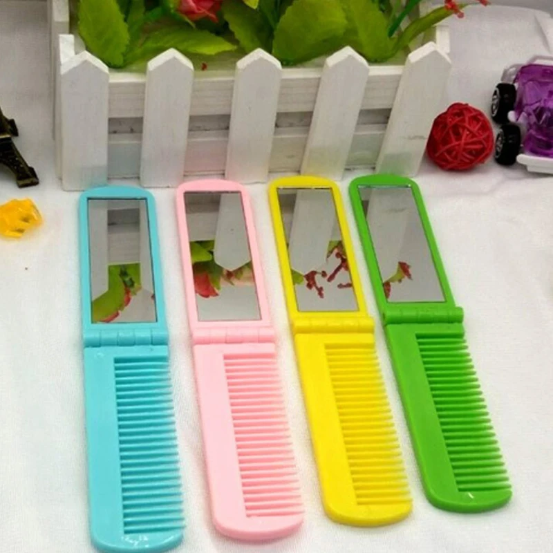 Professional Folding Hair Comb Travel Hair Comb Portable Fold Hair Brush Mirror Compact Pocket Size Purse Travel Comb