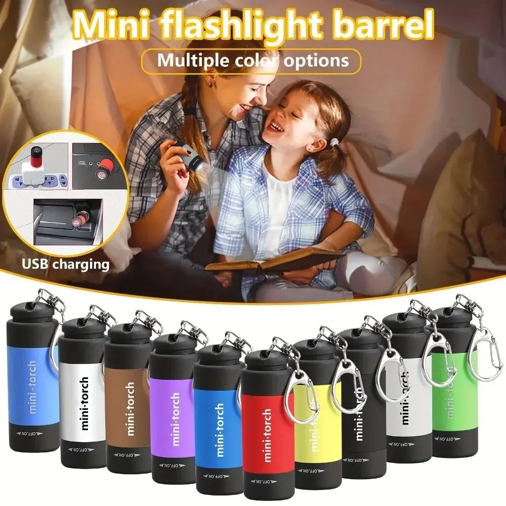 

1pc Random Color USB Rechargeable Portable Flashlight Keychain Mini Torch Camping Ultra Bright Lamp Outdoor Supplies