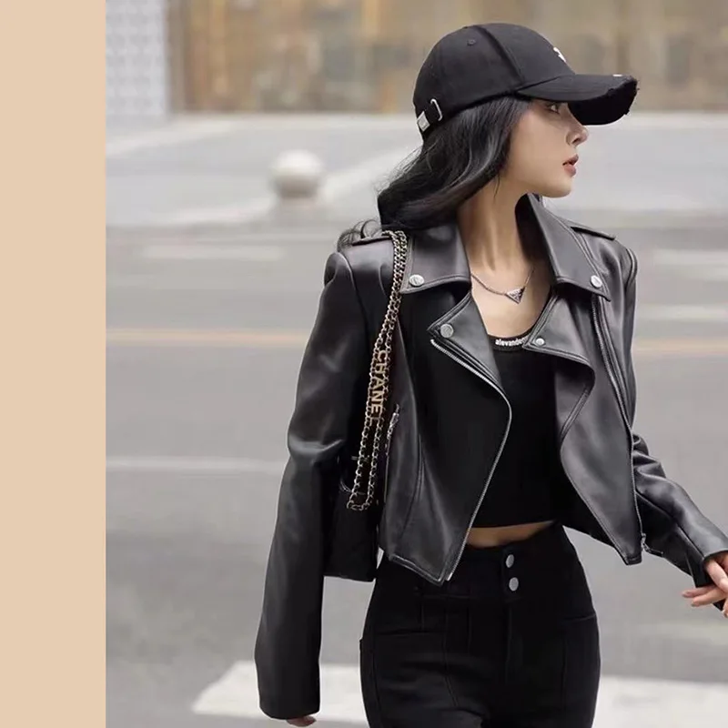 Soft Women PU Leather Jacket Vintage Short Moto Biker Coats Spring Autumn Bomber Jacket Windbreaker Women Clothing Outerwears