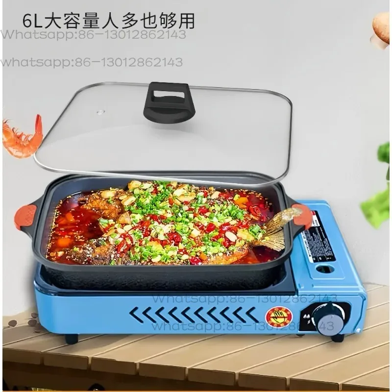 Portable gas barbecue grill fish stove stall cassette stove special pot outdoor grilling and rinsing integrated camping