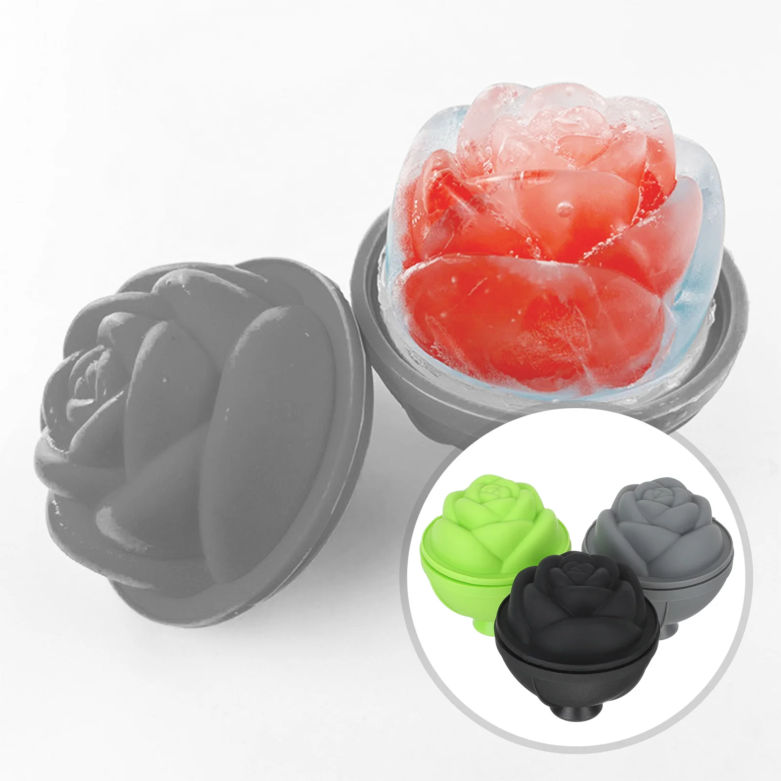 

3Pcs Leak-Proof Silicone Rose Ice Cube Mold for Whiskey Cocktail Decorative Ice Balls Handmade Mold Chilling Juice