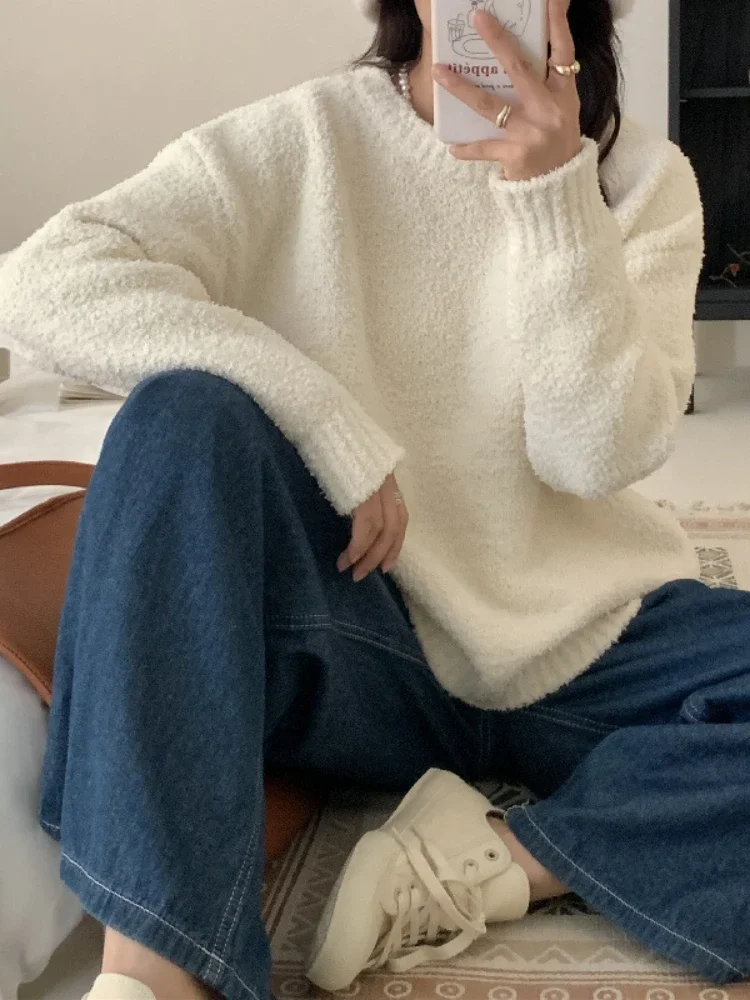 Autumn and Winter New Casual Loose O-neck Long Sleeve Pullover Y2K Sweater for Women New Solid Color Comfortable Fashion Top