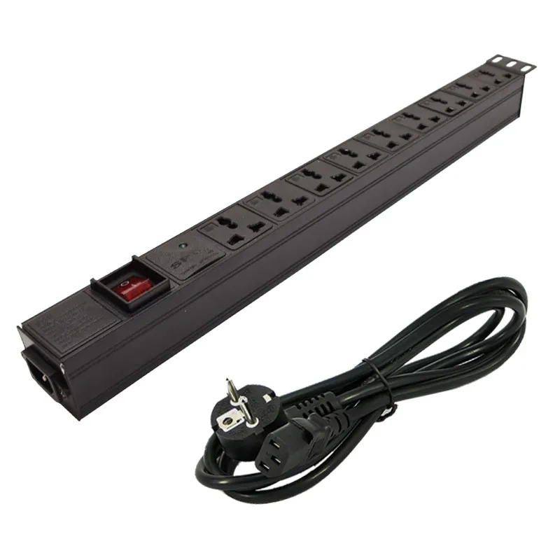 

PDU Power Strip Distribution 9 AC 10A Universal Socket Surge protection Break Switch configuration C14 Interface