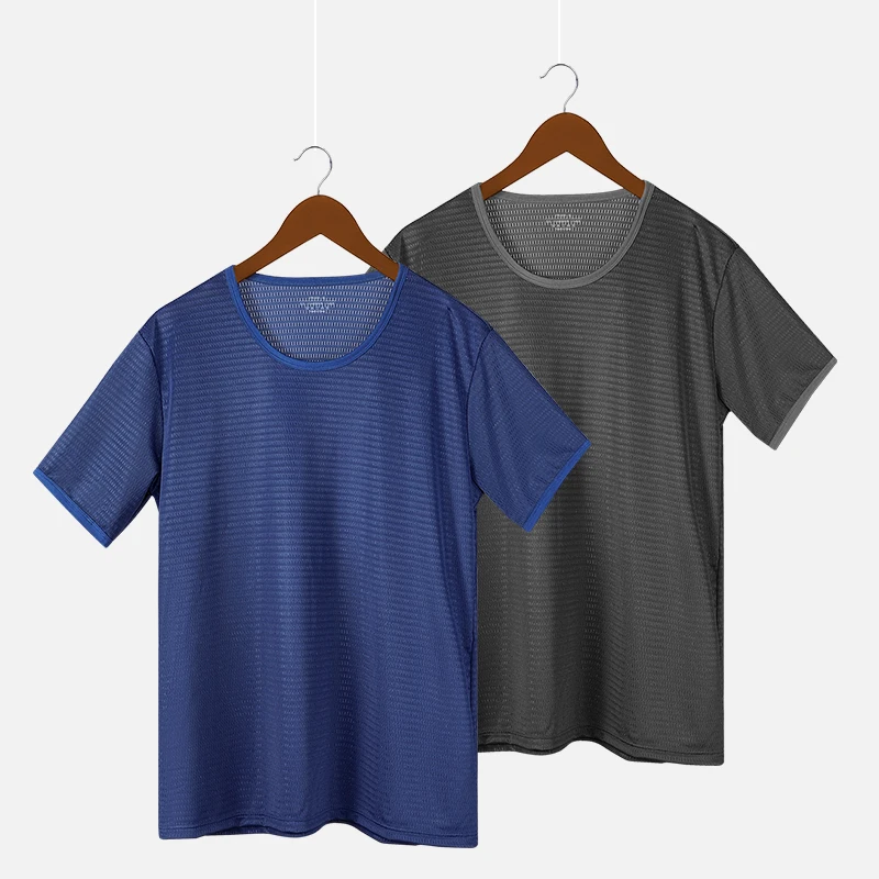 2PCS Ice Silk seamless men's short-sleeved solid color round-neck half-sleeved T-shirt, summer thin top slimm