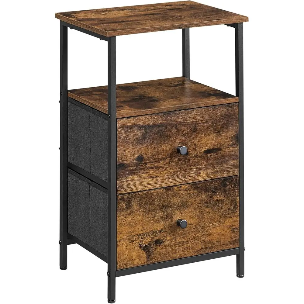 

Nightstand, 24Inch Tall Side Table with 2 Fabric Drawers and Storage Shelf, for Bedroom, Rustic Brown and Black ULGS025B01
