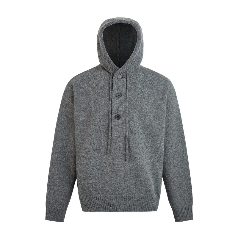 

EME Autumn Winter Knitted Sweater Hoodie Solid Color Simple American Style Loose Lazy Top Unisex