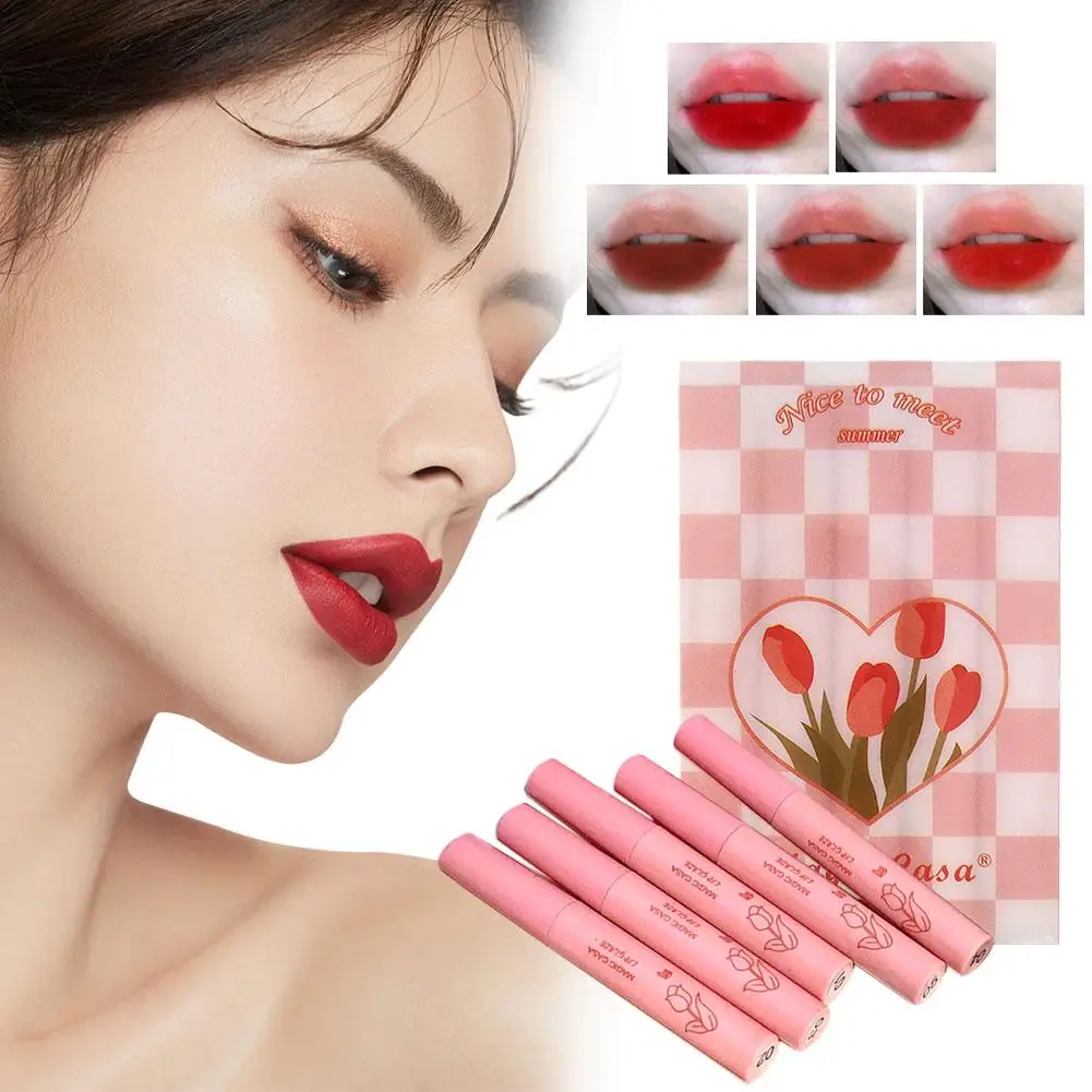 2g X5pc Tulips Lip Glaze Matte Liquid Lipsticks Lasting Moisturizing Nonstick Cup Lip Gloss Lips Makeup Waterproof for wome L1Q8