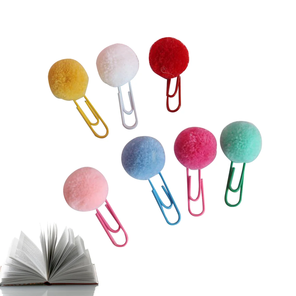 

24pcs Colored Ball Paper Clips Cute Wool Bookmark Ball Bookmark Clip Accessories Metal Non Slip