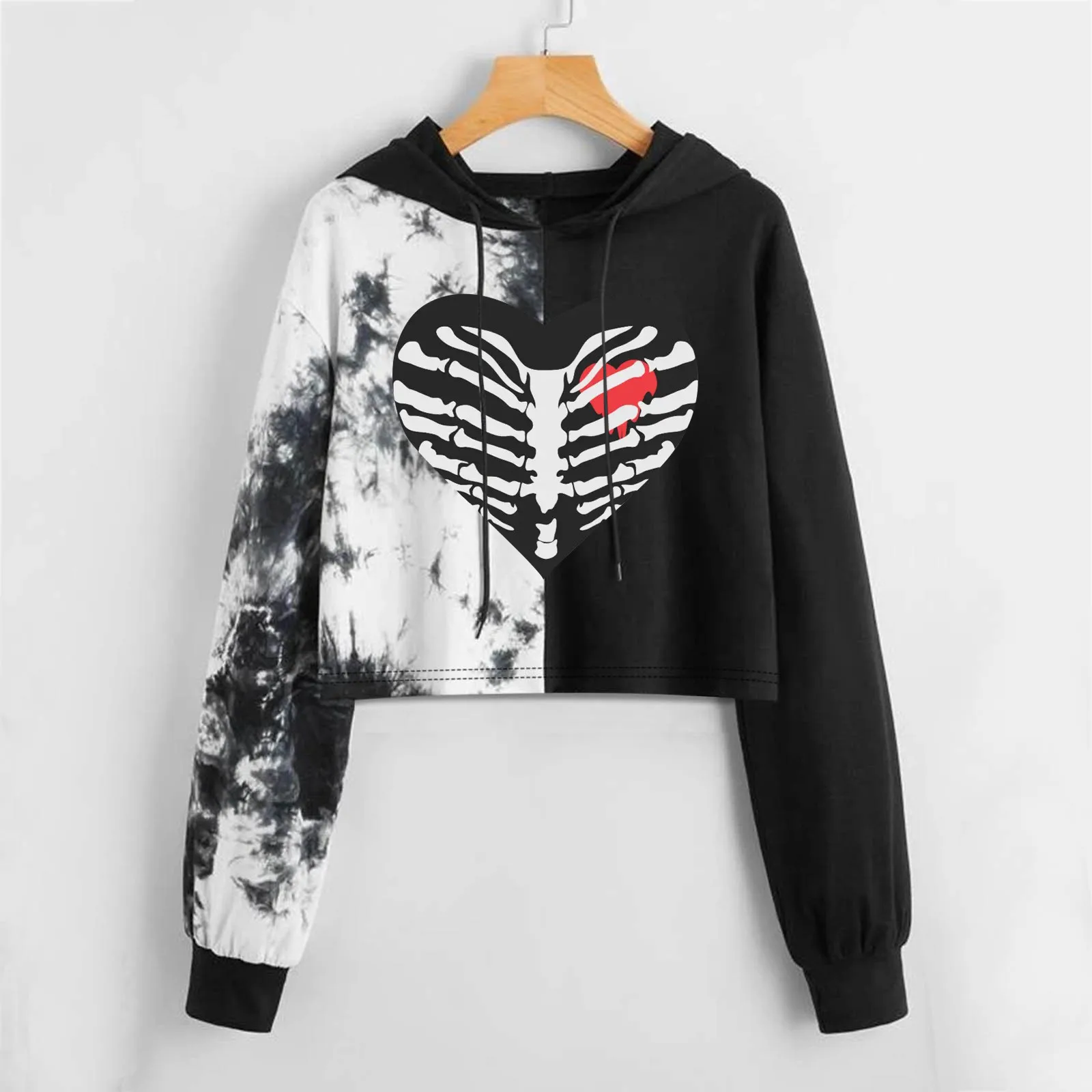 

Autumn Hoodies Women Tie Dye Crop Hoodie Long Sleeve Jumper Gothic Hooded Sweatshirt Harajuku Casual Pullover Top Ropa Mujer