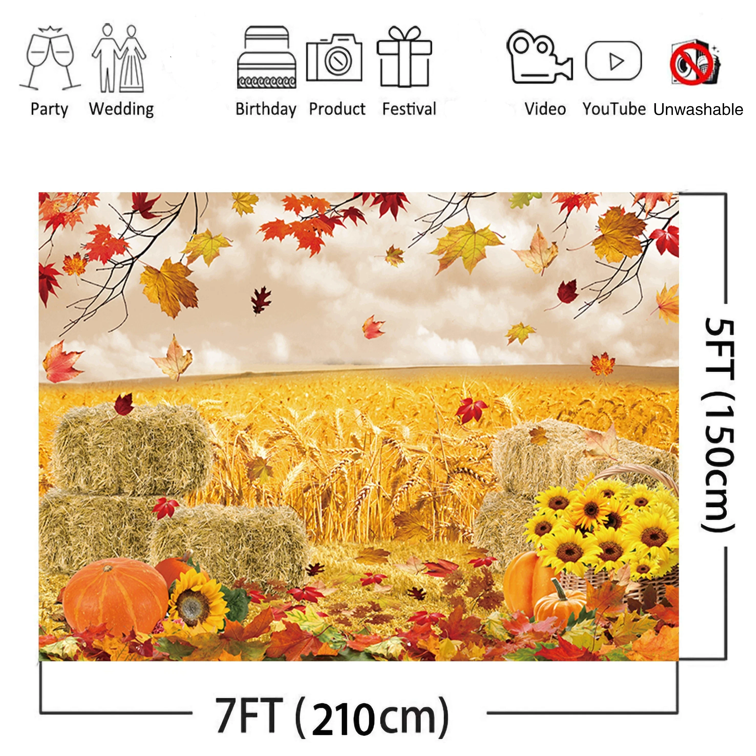 Autumn backdrop Autumn pumpkin Harvest Thanksgiving hay Maple Leaf Background Shower Birthday party decoration photo props