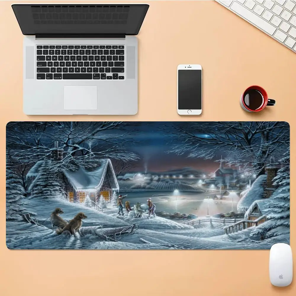 Winter forest Mouse Pad Desk Mouse Pad Cute HD Desk Pad Extended Gaming Keyboard Mats Large XXL Gamer Mousepad 90x40