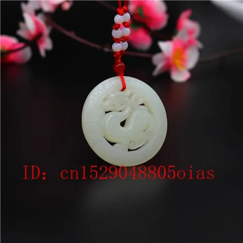 Natuurlijke Witte Chinese Jade Draak Hanger Ketting Charm Sieraden Dubbelzijdig Gesneden Amulet Mode Cadeaus Voor Haar