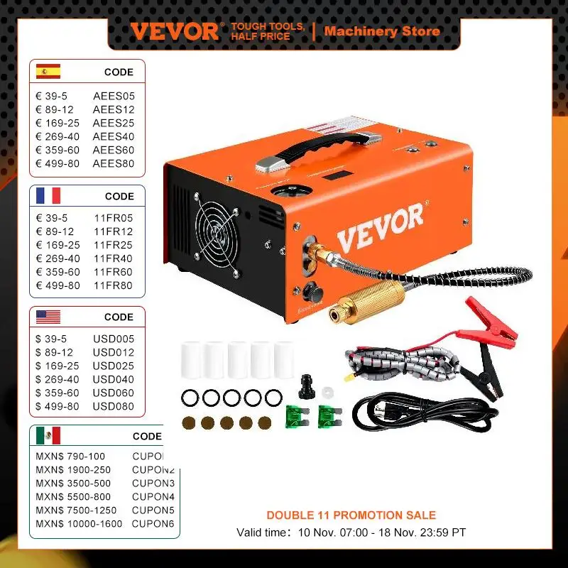 VEVOR PCP Air Compressor 4000/4500 PSI Portable 24V/12V PCP Airgun Compressor Auto/Manual Stop Suitable for Paintball, Air Rifle