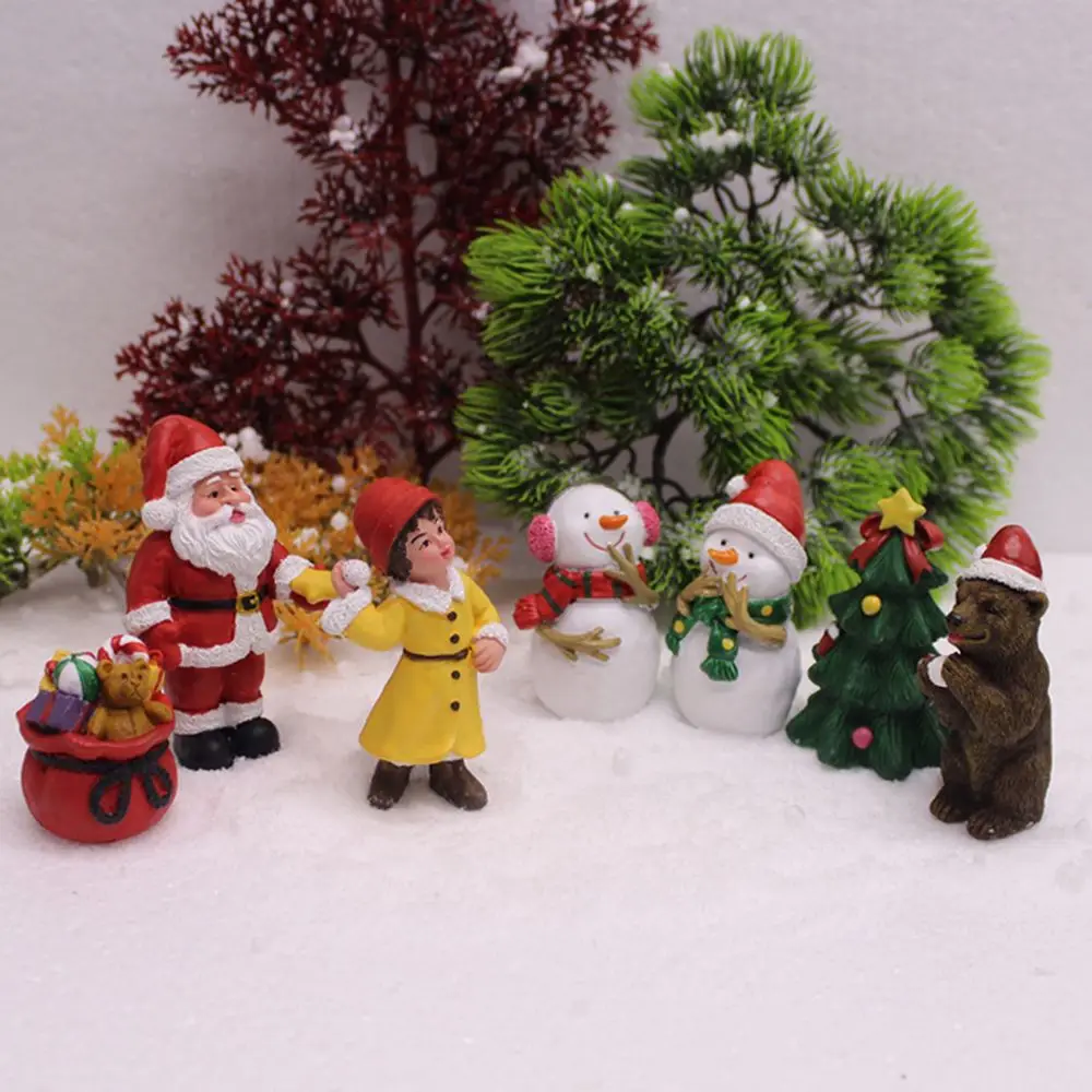 Christmas Miniatures Figurines Xmas Tree Santa Claus Snowmen Bear Micro Landscape Doll House Moss Terrarium Fairy Garden Decor