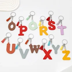 26 Letter Charms Tassel Key Chain PU Leather Name Alphabet Letters Pendant for Girls Lady Bag Decoration Keyring Birthday Gift
