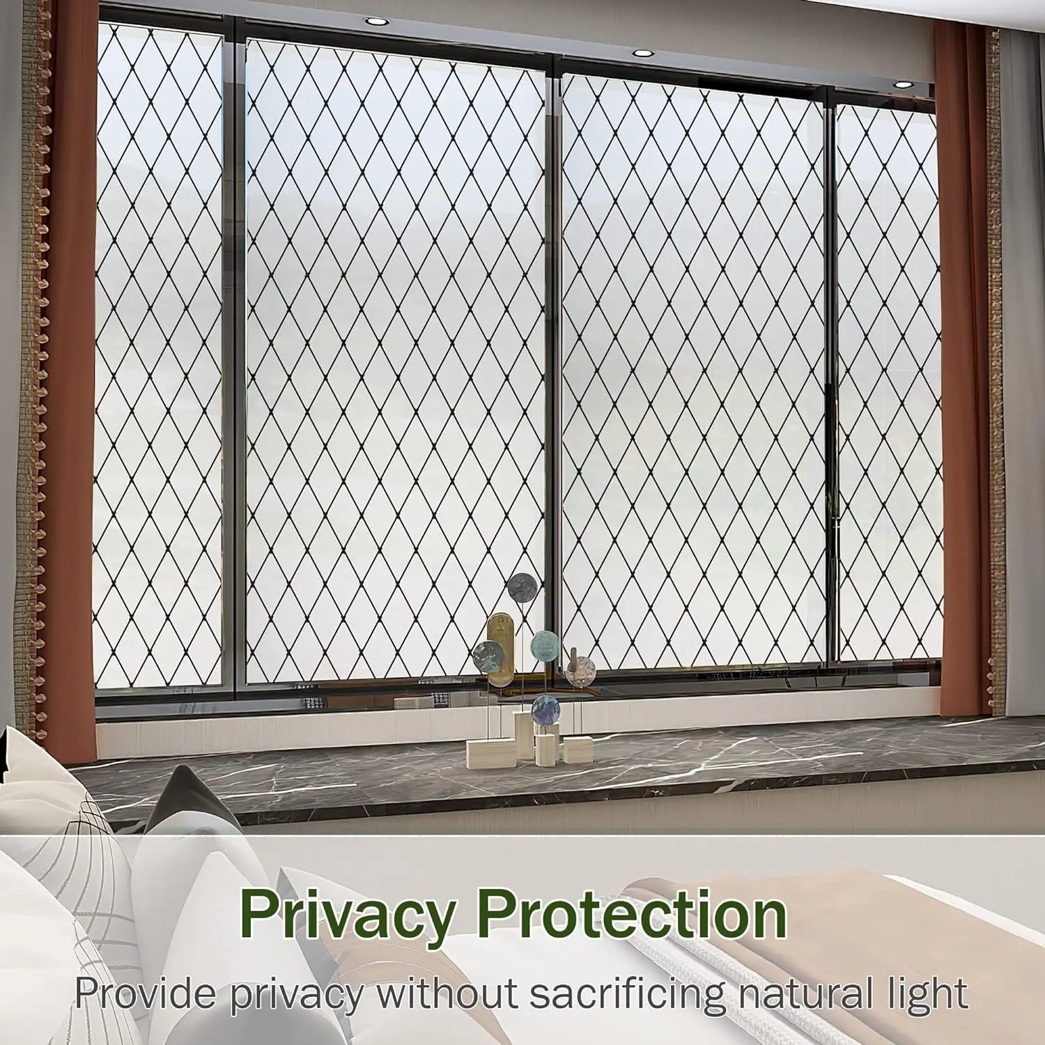 Frosted Black Lattice Window Film Static Cling Window Privacy Films Decorative Glass Vinyl Film for Windows Removable