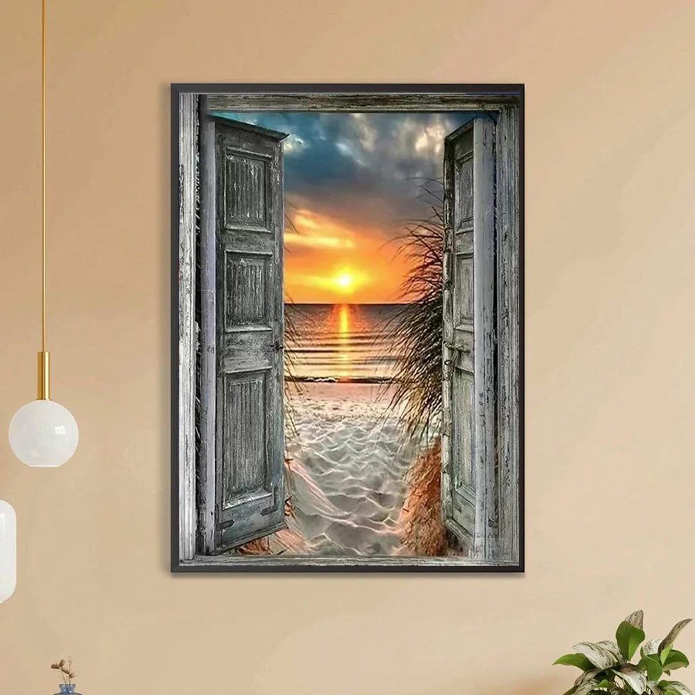 1 piece Beach sunset DIY diamond painting, DIY diamond painting set accessories, suitable for home living