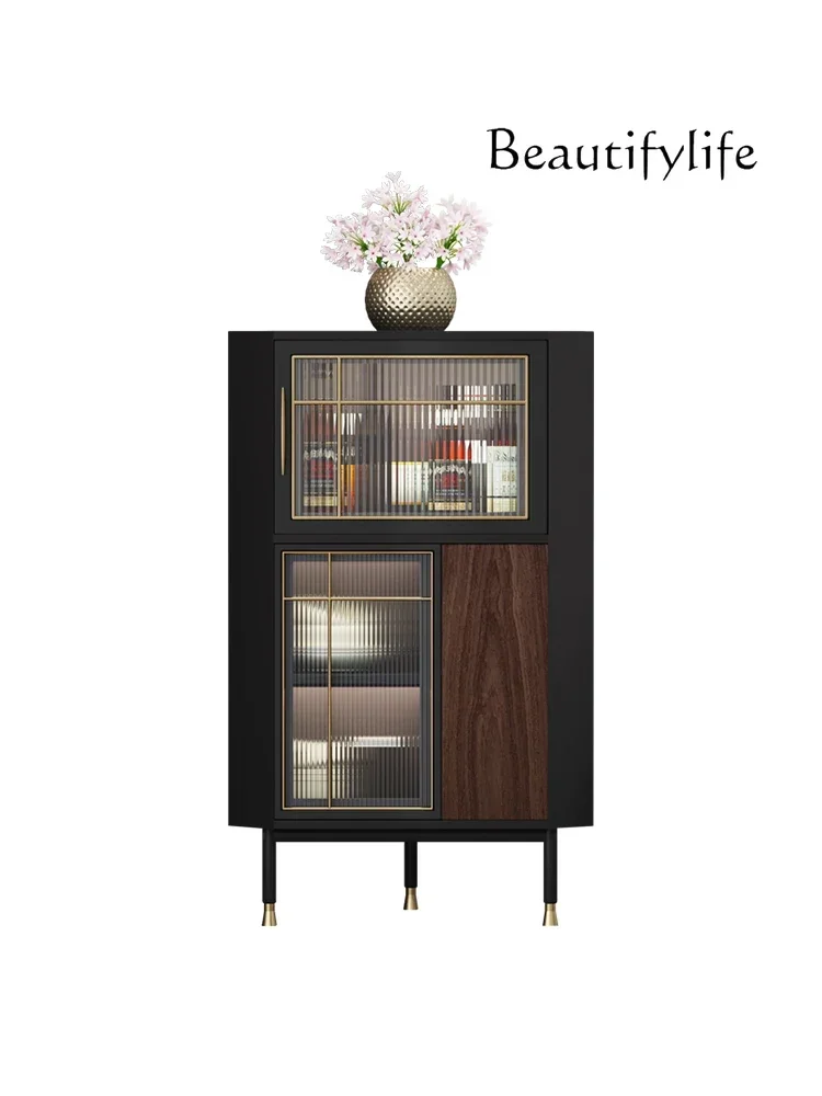 

Italian light luxury corner modern simple living room corner storage triangular corner solid wood glass wine cabinet