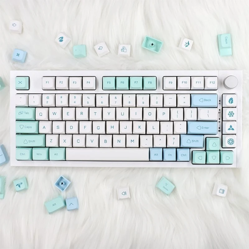 XDA Height 137 Keys PBT Keycap Set, Ice Mint Theme Heat Sublimated for Mechanical Keyboards Keycaps Replace 601B