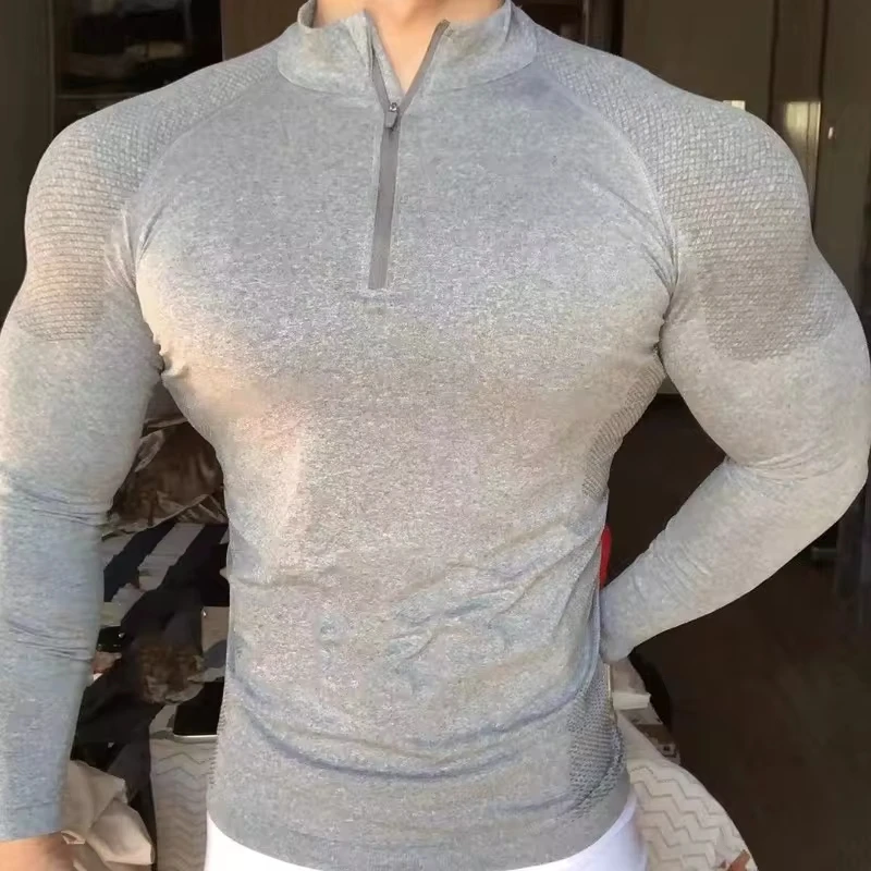 American Zipper Training Fitness Outdoor Strong Bottoming Shirt Sports Quick-drying Slim-fit Long-sleeved T-shirt
