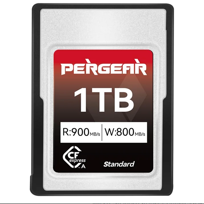 Pergear 256 GB, 512 GB, 1 TB CFexpress Type A-geheugenkaart voor Sony Alpha- en Sony FX-camera's, met een leessnelheid van 900 MB/s en een schrijfsnelheid van 800 MB/s.