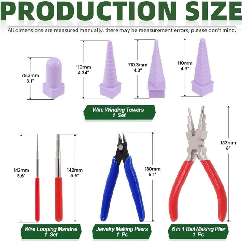 مجموعة أدوات صنع المجوهرات مكونة من 8 قطع تتضمن مقاييس مجوهرات 6 في 1 كماشة لصنع الكفالة لأغلفة أسلاك المجوهرات وحلقات القفز