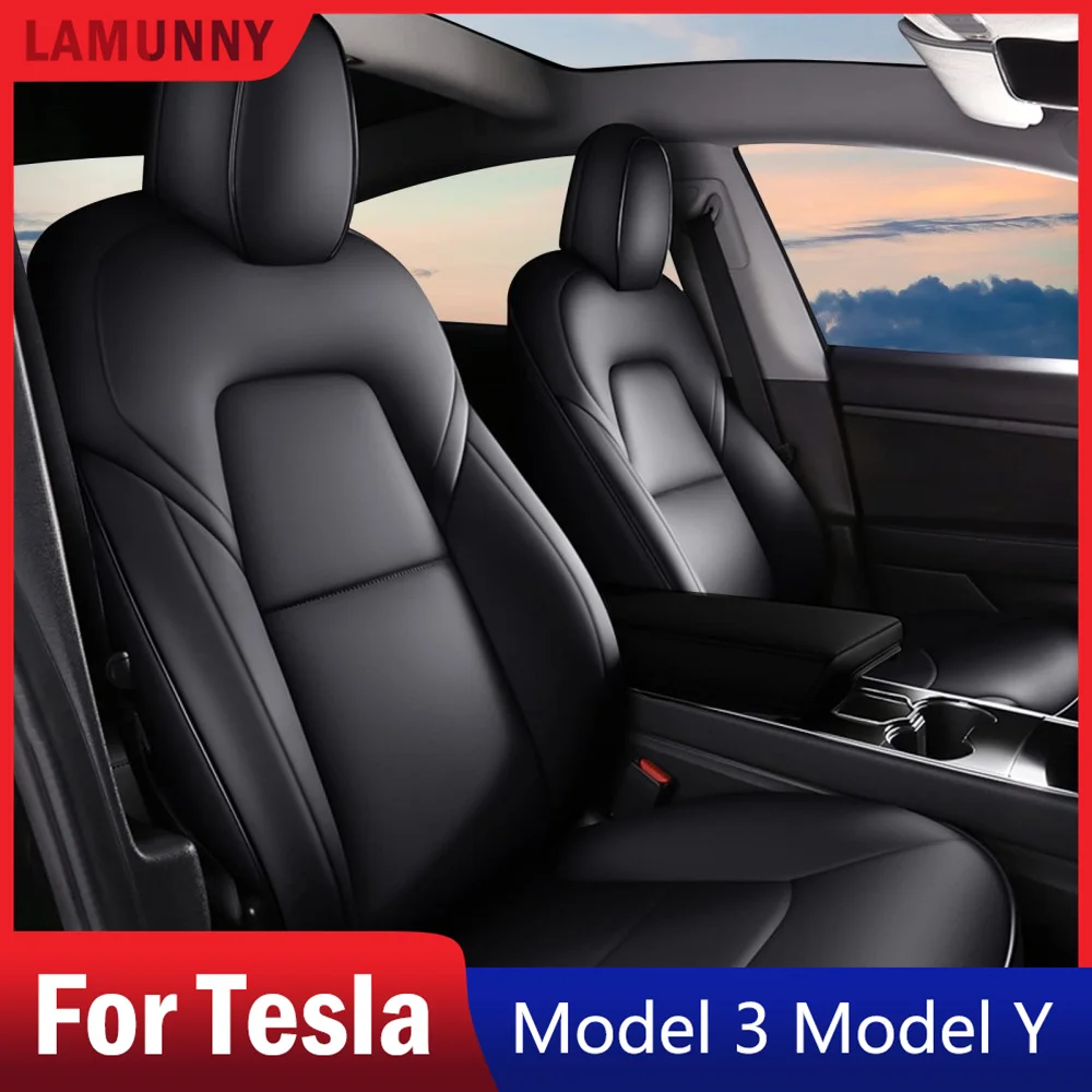 

Faux Leather Car Seat Cover Custom for Tesla Model 3 Model Y 2020 - 2023 Full Set Front Rear Seat Vehicle Cushion Cover