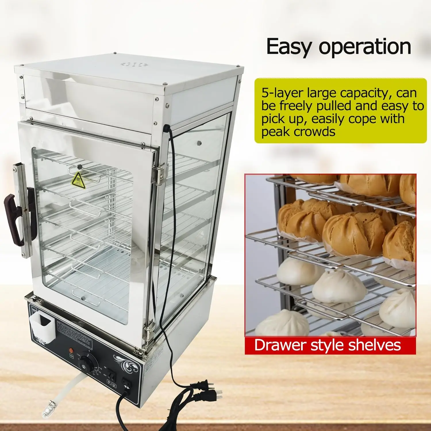 電気蒸し器 食品ディスプレイ 自動温度制御 5層ディスプレイ 110V