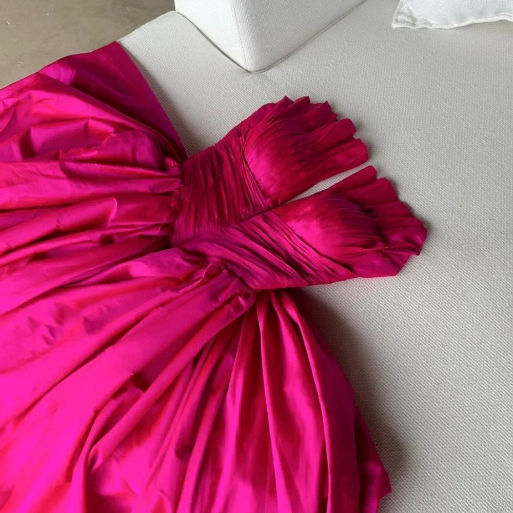 맞춤형 Ruch V 넥 Strapless 정장 이브닝 드레스 Draped 바닥 길이 새틴 민소매 vestidos de noche Prom 가운