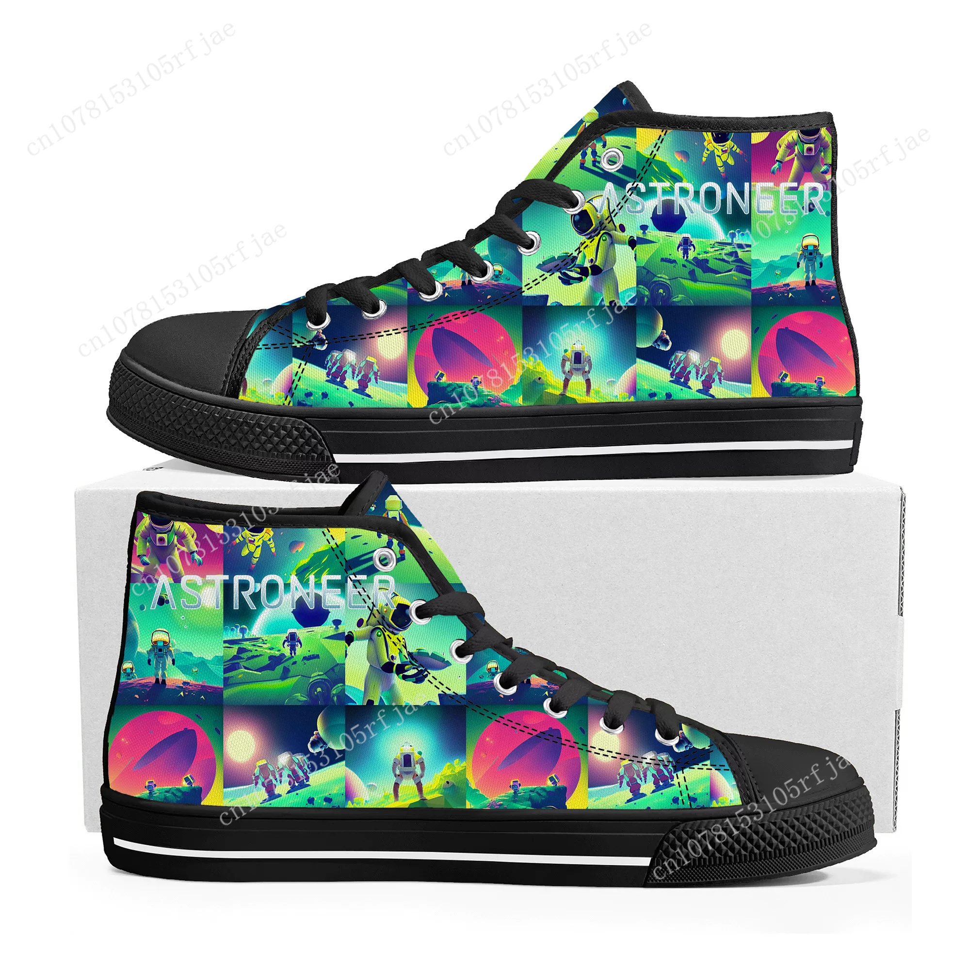 Astroneer High-Top-Turnschuhe heißen Cartoon-Spiel Herren Damen Teenager Mode hochwertige Leinwand Sneaker maßge schneiderte Paar Schuhe