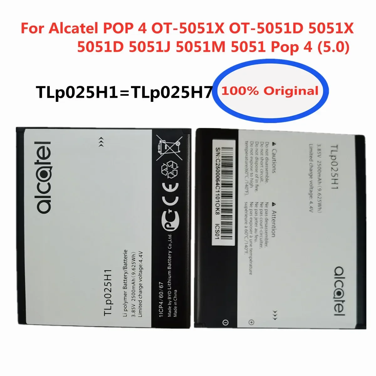 2500mA TLP025H7 TLP025H1 Battery For Alcatel OneTouch POP 4 OT-5051X OT-5051D OT-5051X OT-5051D OT-5051J 5051M Phone Batteries