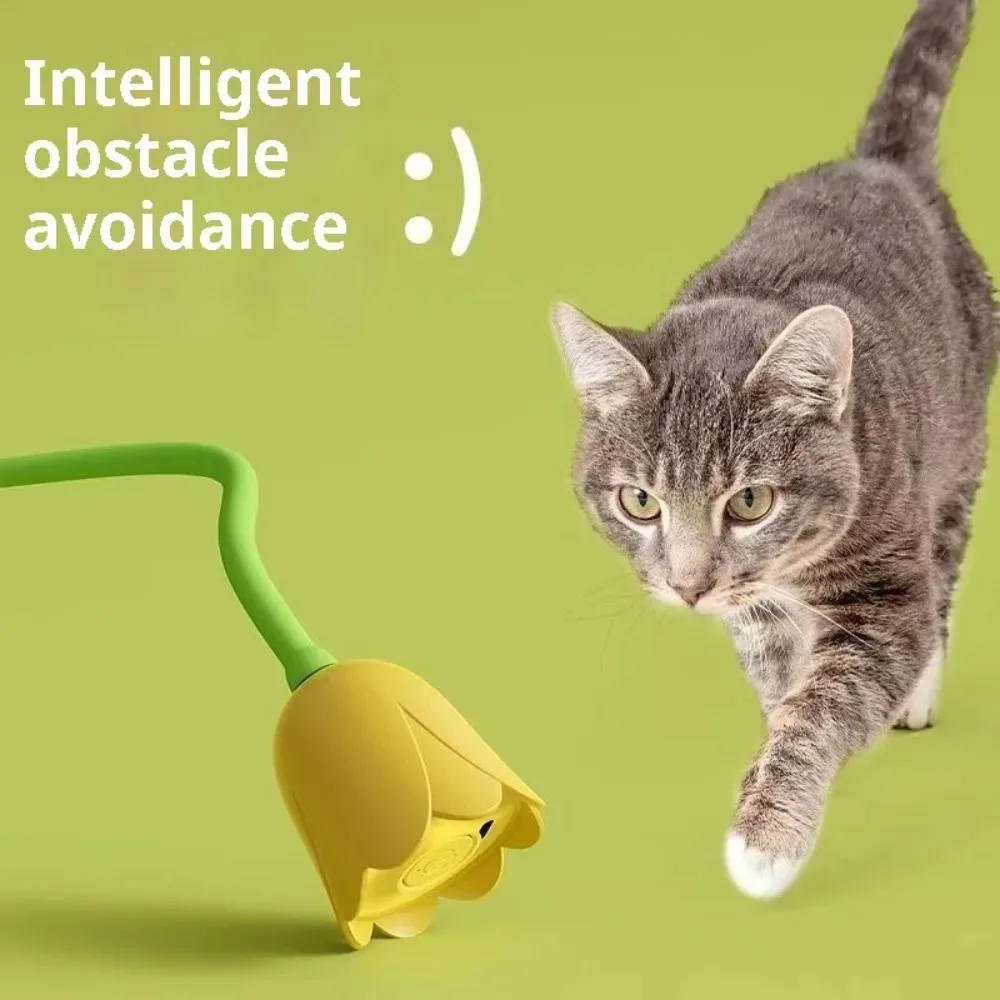 Smart Electric Rolling Ball USB Interactive Cat Toy Silicone Auto Rotating Ball With Mouse Tail Teaser Stick For Kittens