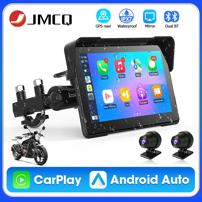 

Портативный 7-дюймовый мотоциклетный экран Carplay, GPS-навигация, беспроводной CarPlay, Android, авто мотомонитор, поддержка камеры 2K, IPX7, двойной BT