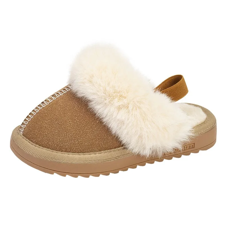 Kind Casual Brittannië Stijl Klassieke Slippers Voor Jongens Effen Kleur Naaien Pluche Warm Winter Kids Fashion Meisjes Katoenen Schoenen Nieuwe