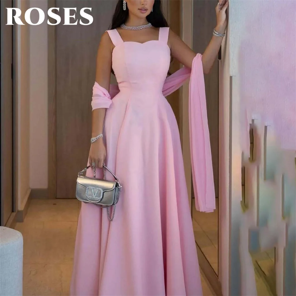 

ROSES Pink فساتين السهرة Sweetheart Chiffon Evening Dresses Elegant Sleeveless Pleated with Belt Tank Prom Dresses C