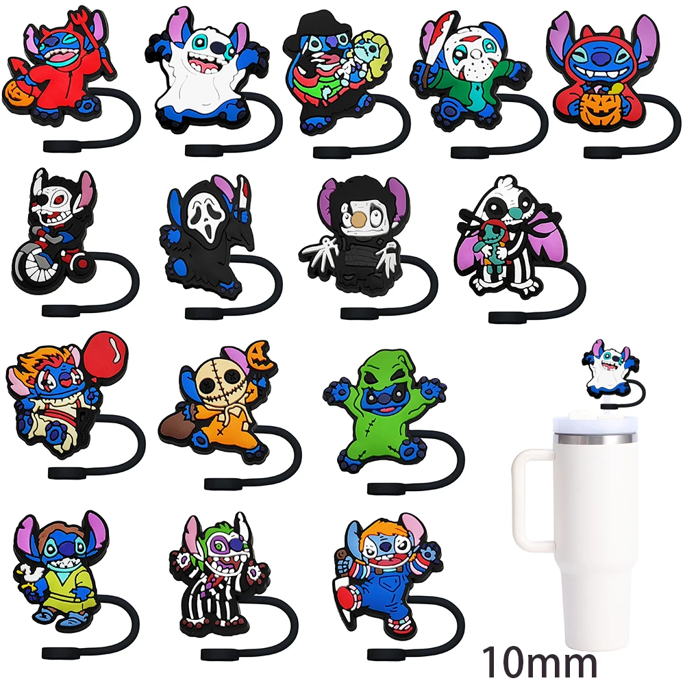 10MMDisney Cartoon Horror Straw Cover Cap Drink Straw Plug Reusable Splash Proof Drinking Fit Cup Straw Cap Charms Pendant