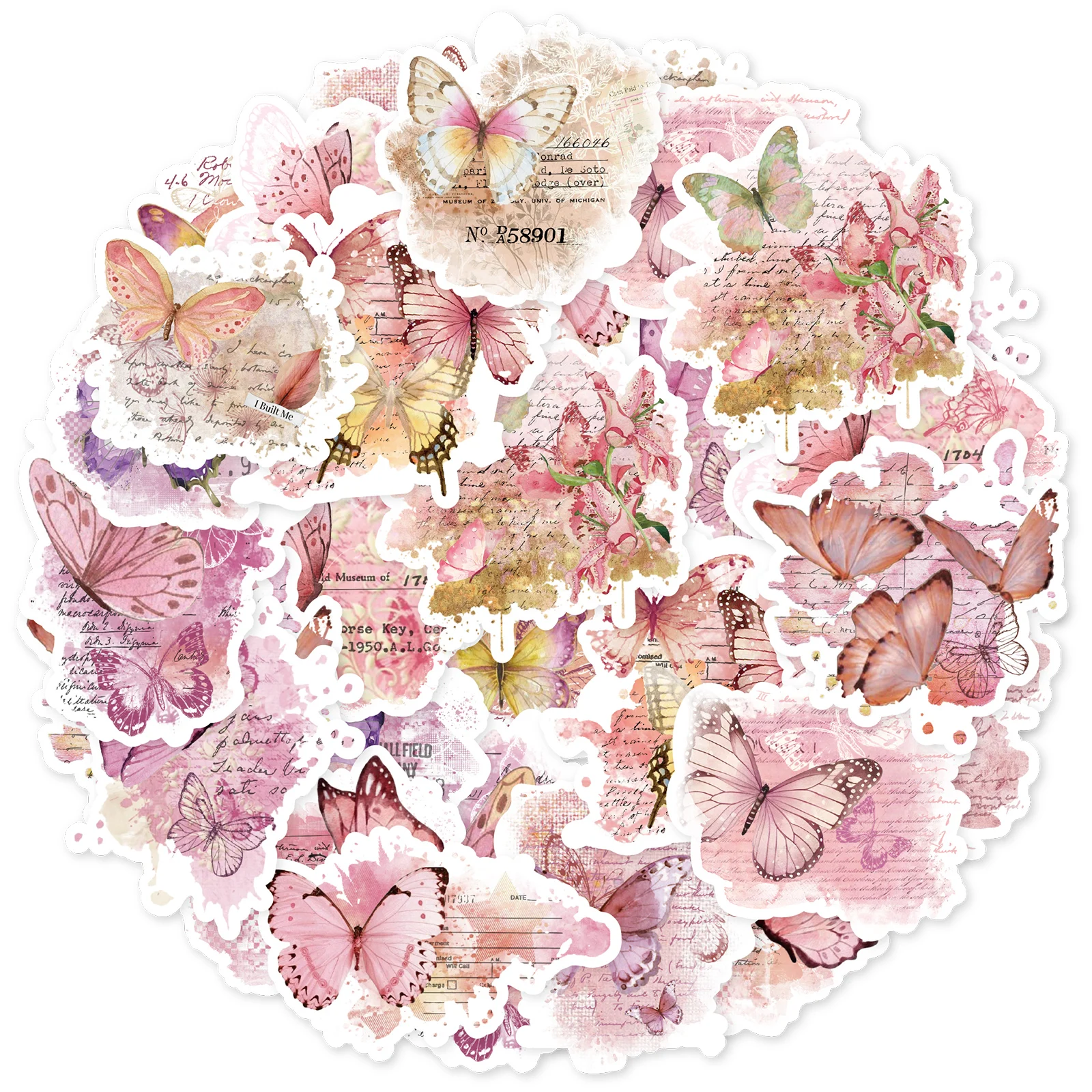 Etori Life Pink Watercolor Butterfly Stickers 30Pcs Vintage Ins-Style Butterfly Stickers Decorative Material Suitable for Laptops, Water Bottles, Suitcases, Guitars, Photo Albums, Scrapbooking Supplies, DIY Crafts, Office Decoration Accessories, Envelopes and Gift Paper Bags, Artistic Aesthetics, Rich Colors, Very Perfect Stickers, Korean Stationery