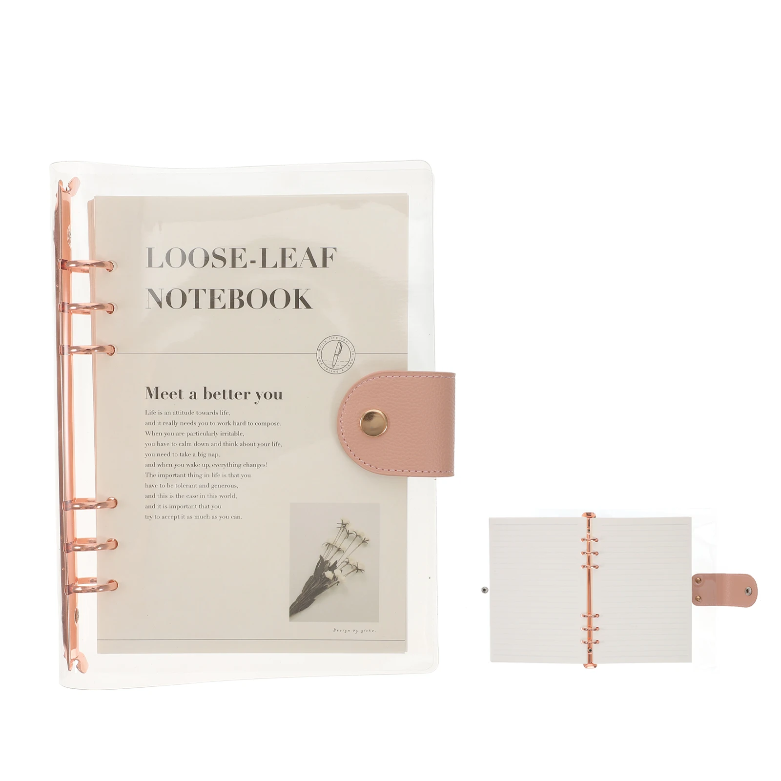 

PVC Loose-leaf Notebook Refill A5 Rose Gold Removable Pages Journal Pocket Binder Planner Schedule Notepad Memo
