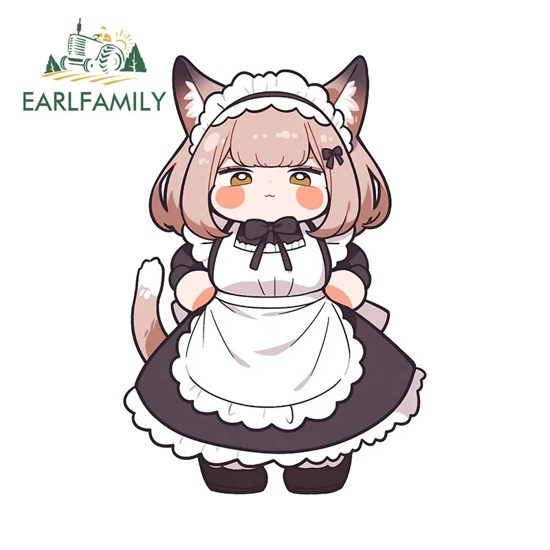 EARLFAMILY Maid Furry Car Stickers Humorous Motorcycle Rear Windshield PVC Decal Occlusion Scratch Cartoon Car Door Protector