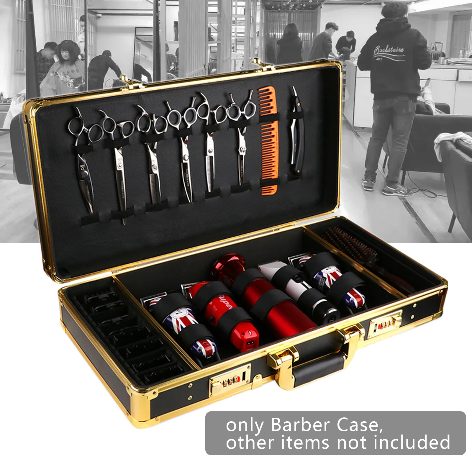 

Stylist Barber Suitcase Carrying Storage Case Clipper Trimmer Tool Organizer Box Gold