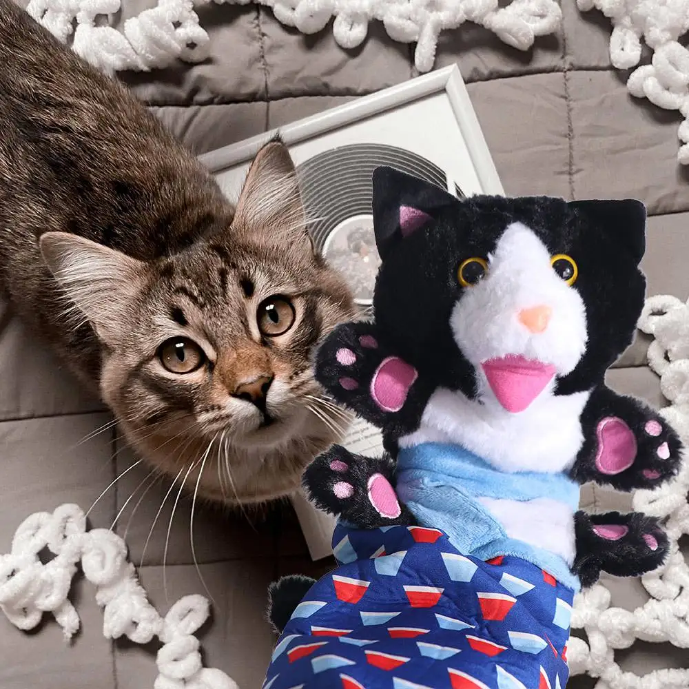 Duurzaam interactief kattenspeelgoed Worstelhandschoen Stevige vulling Katvorm Kattenpop Worstelaar Zacht gevulde kattenpoppen