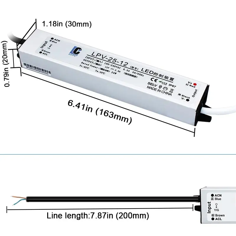 LPV 25W 36W  Waterproof Switching Power Supply  AC-DC 12V 15V 24V 27V IP67 Constant Voltage LED Driver Lighting Transformer