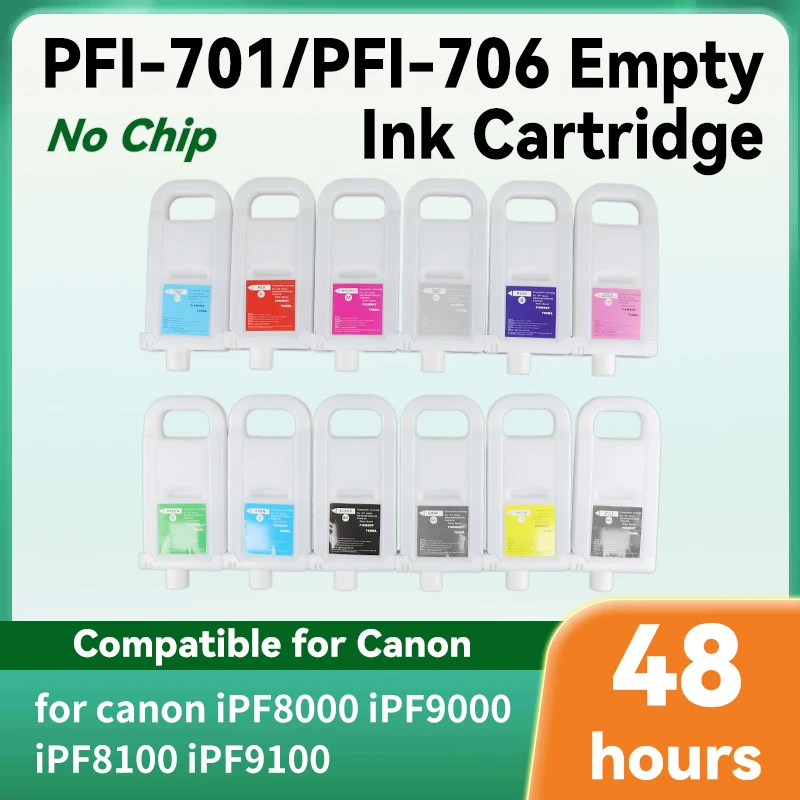 

Многоразовый картридж без чипа PFI 701 PFI-706 для принтера Canon iPF8000 iPF9000 8100 9100 8110 9110 8000S 9000s 8010s 9010s